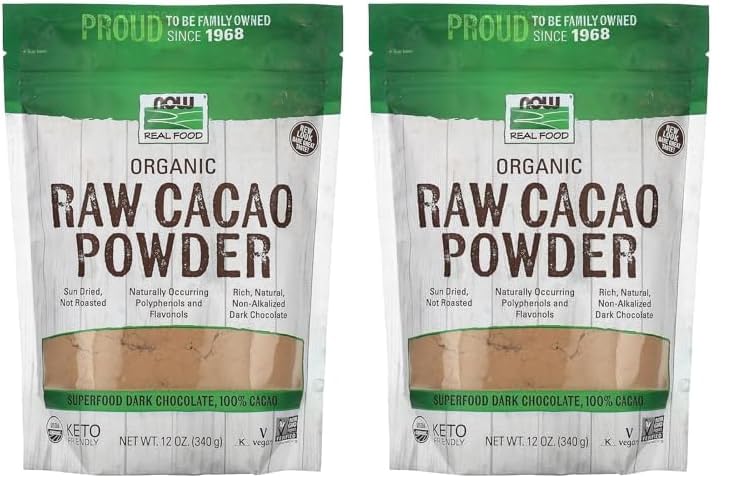 NOW Foods, Organic Raw Cacao Powder, with Polyphenols and Flavonols, Sun-Dried, Intensely Rich Flavor, 12-Ounce (Packaging May Vary)